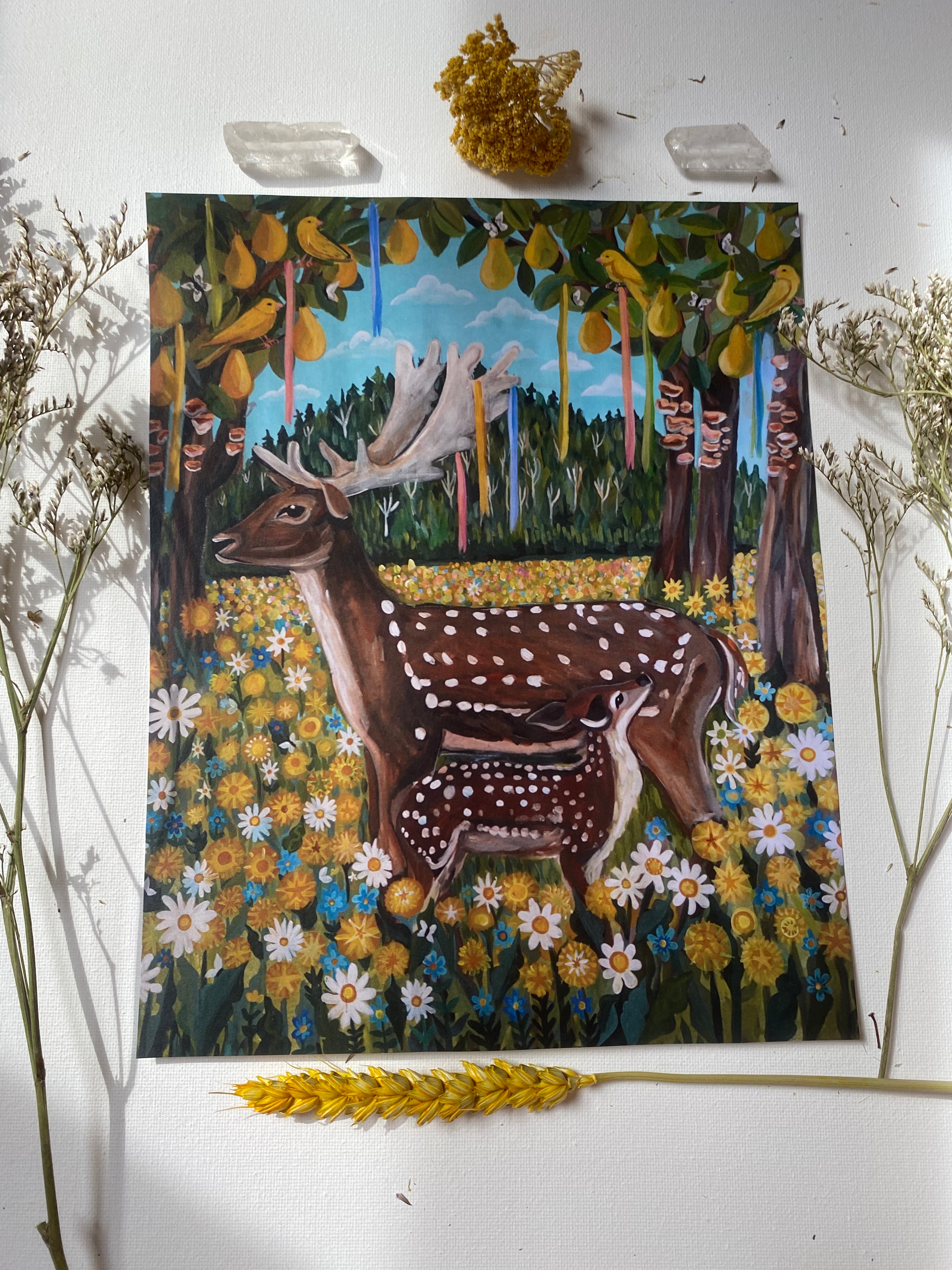 Golden Meadow Deer and Fawn Print