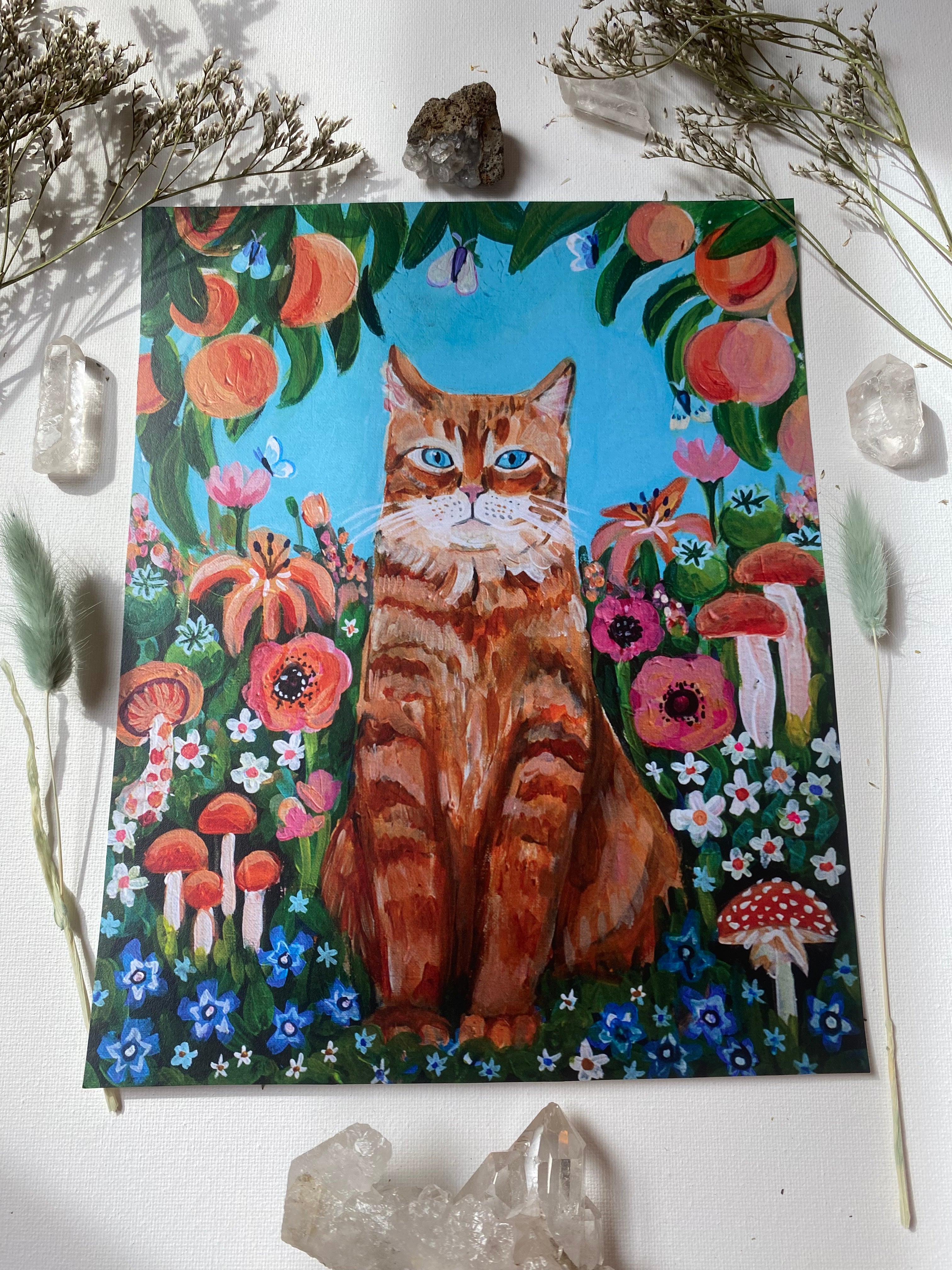 Peach Tree Orange Cat Print