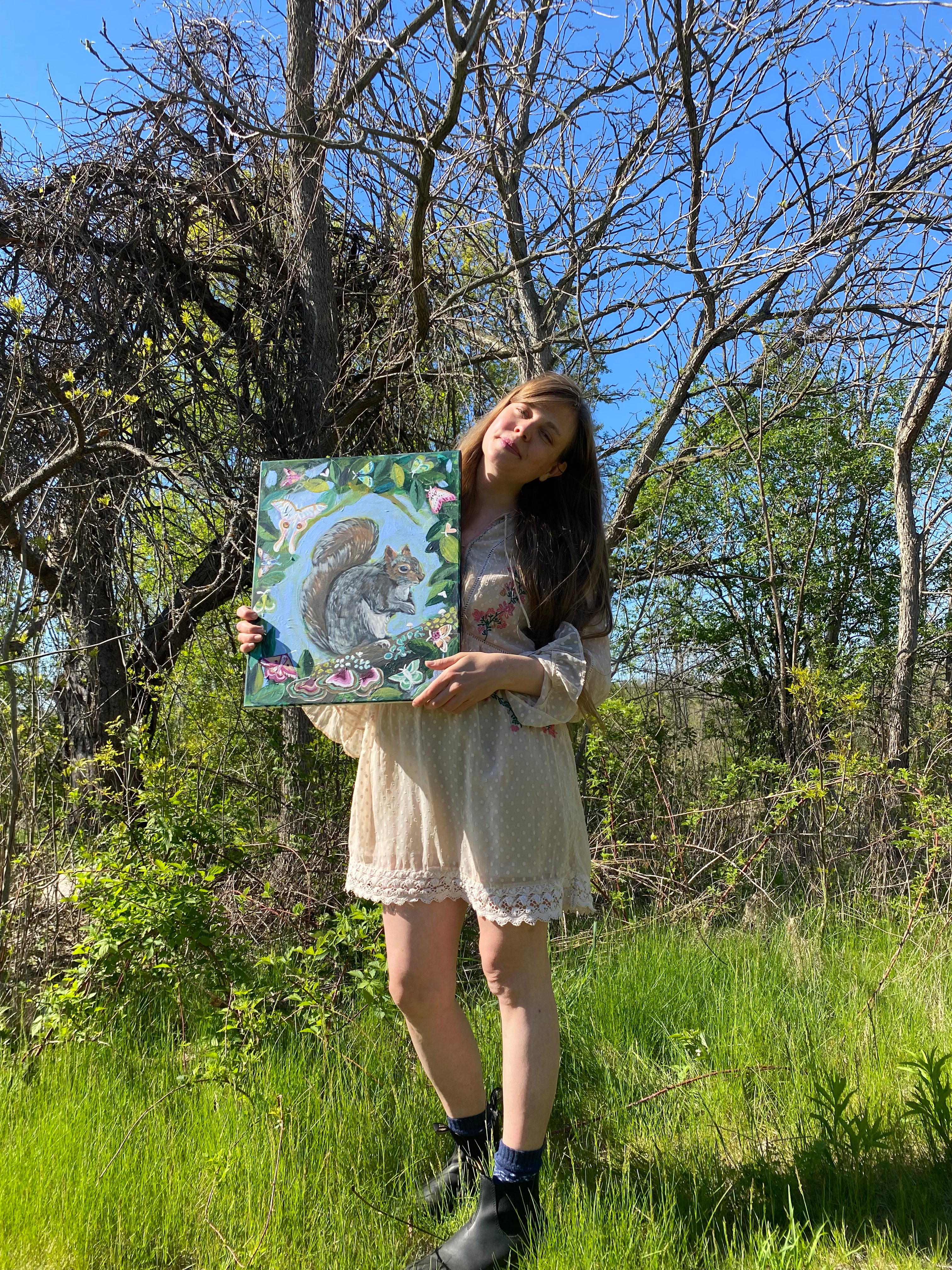 Squirrel Butterfly Tree Painting