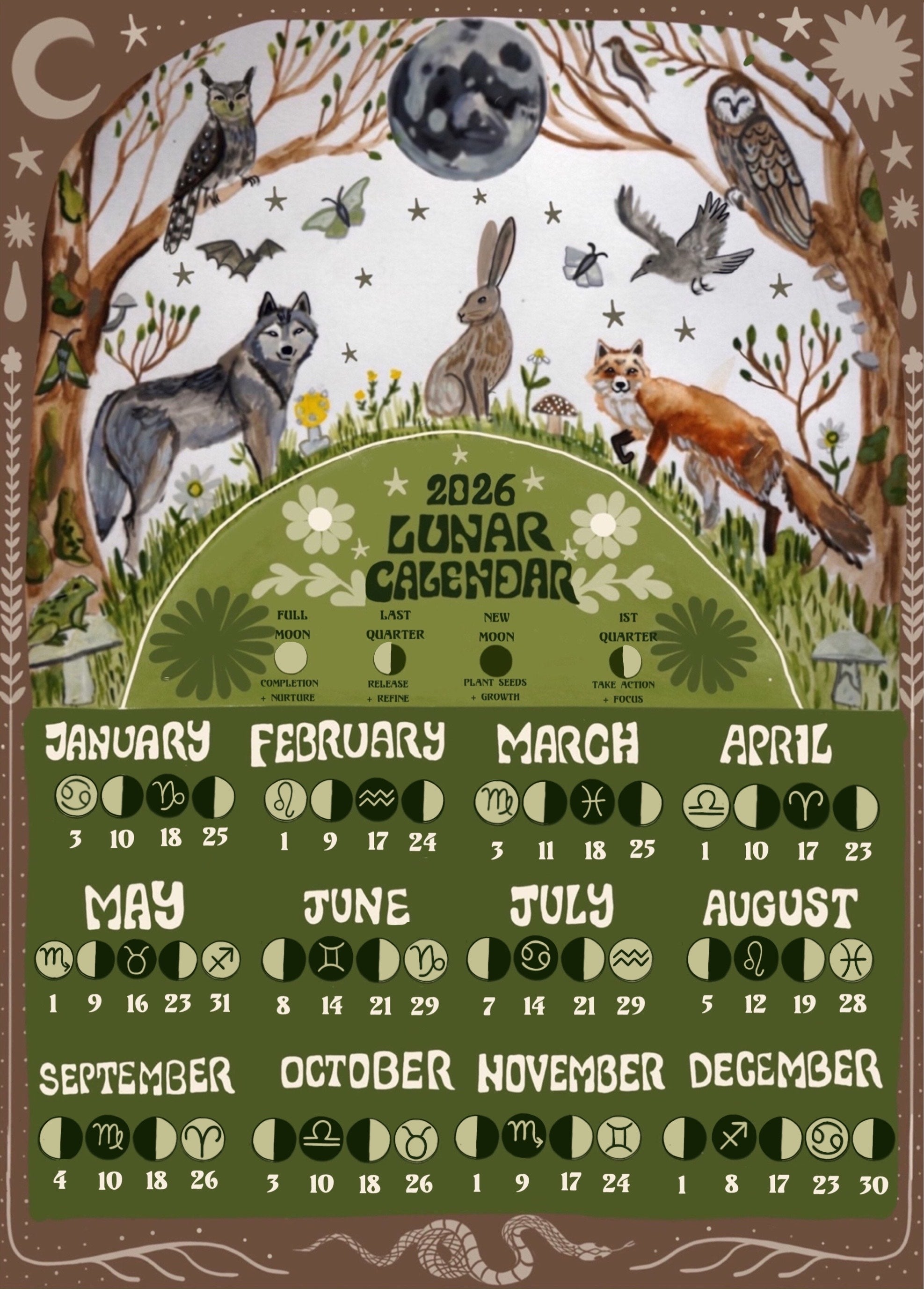 2026 Dark Woods Lunar Calendar