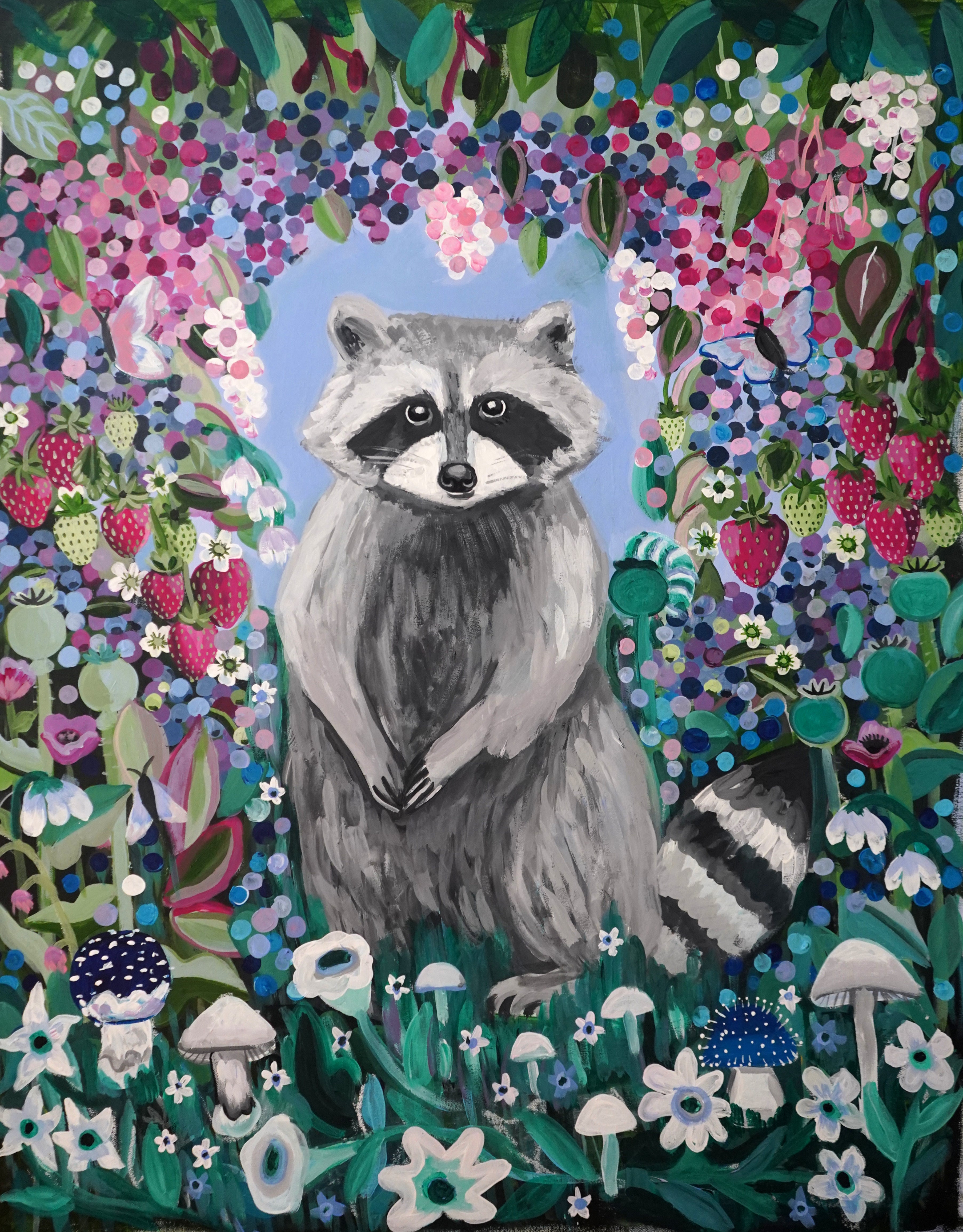 Wild Summer Raccoon Original Painting