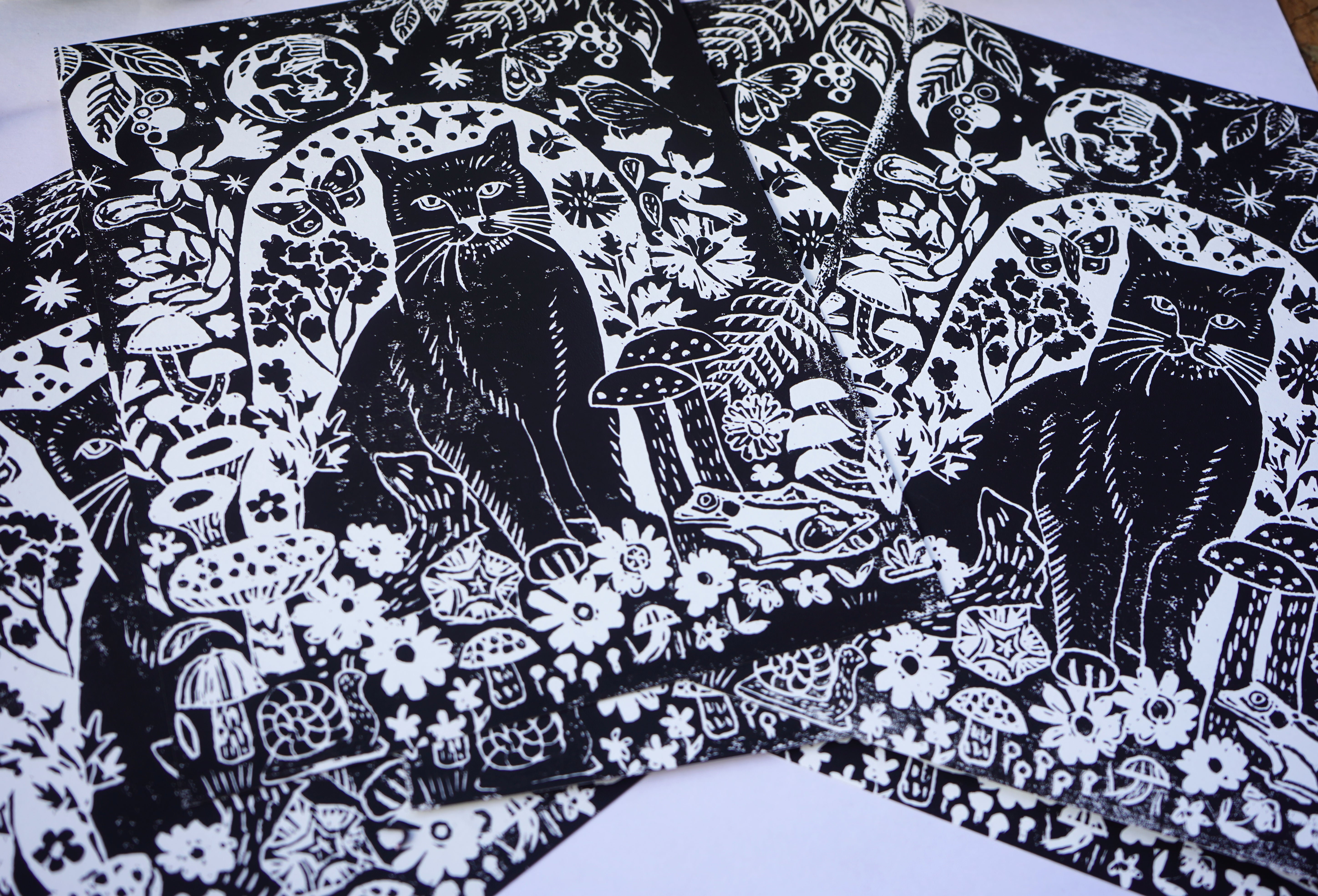 Black Cat Lino Print