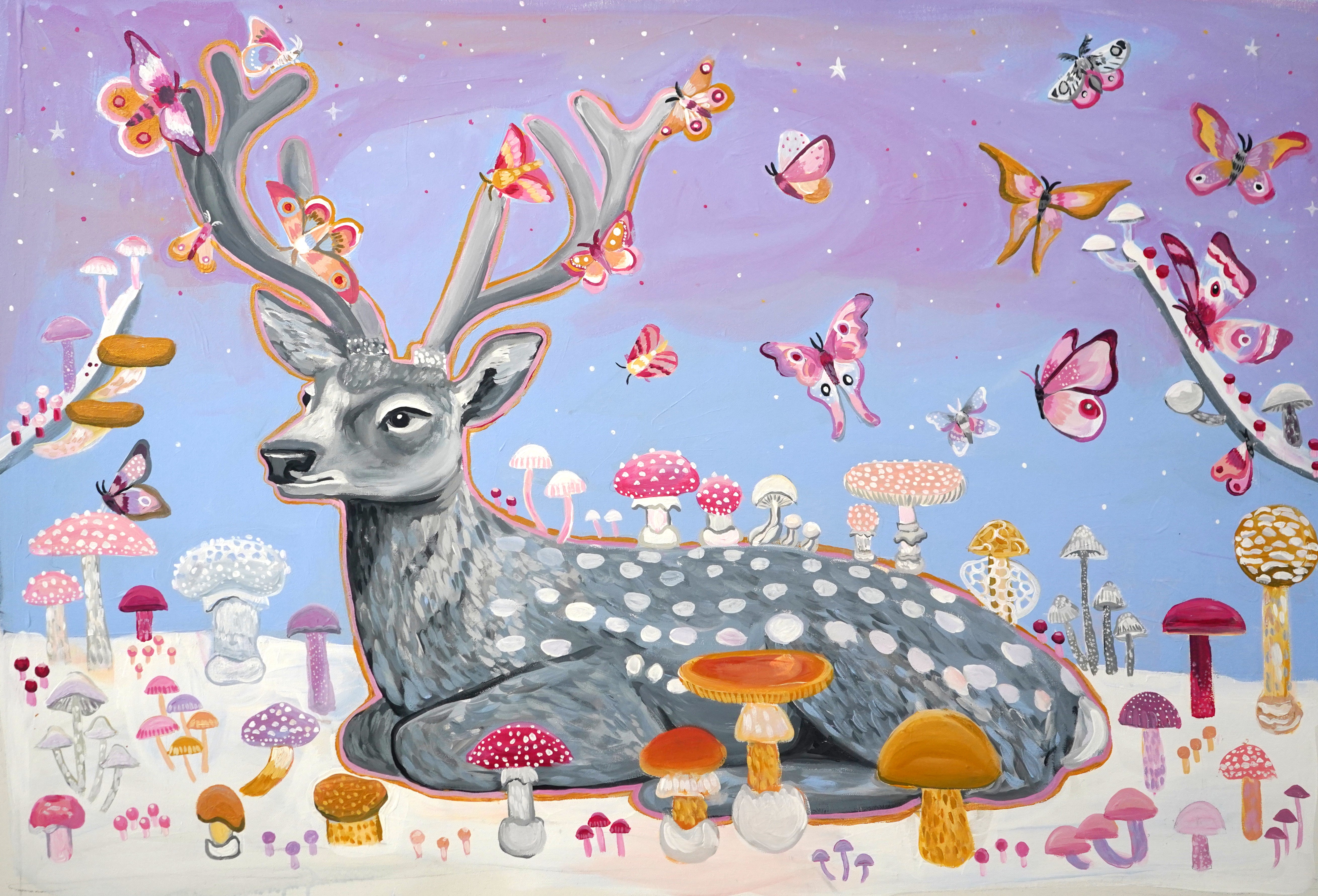 Forest Mushroom Deer Painting