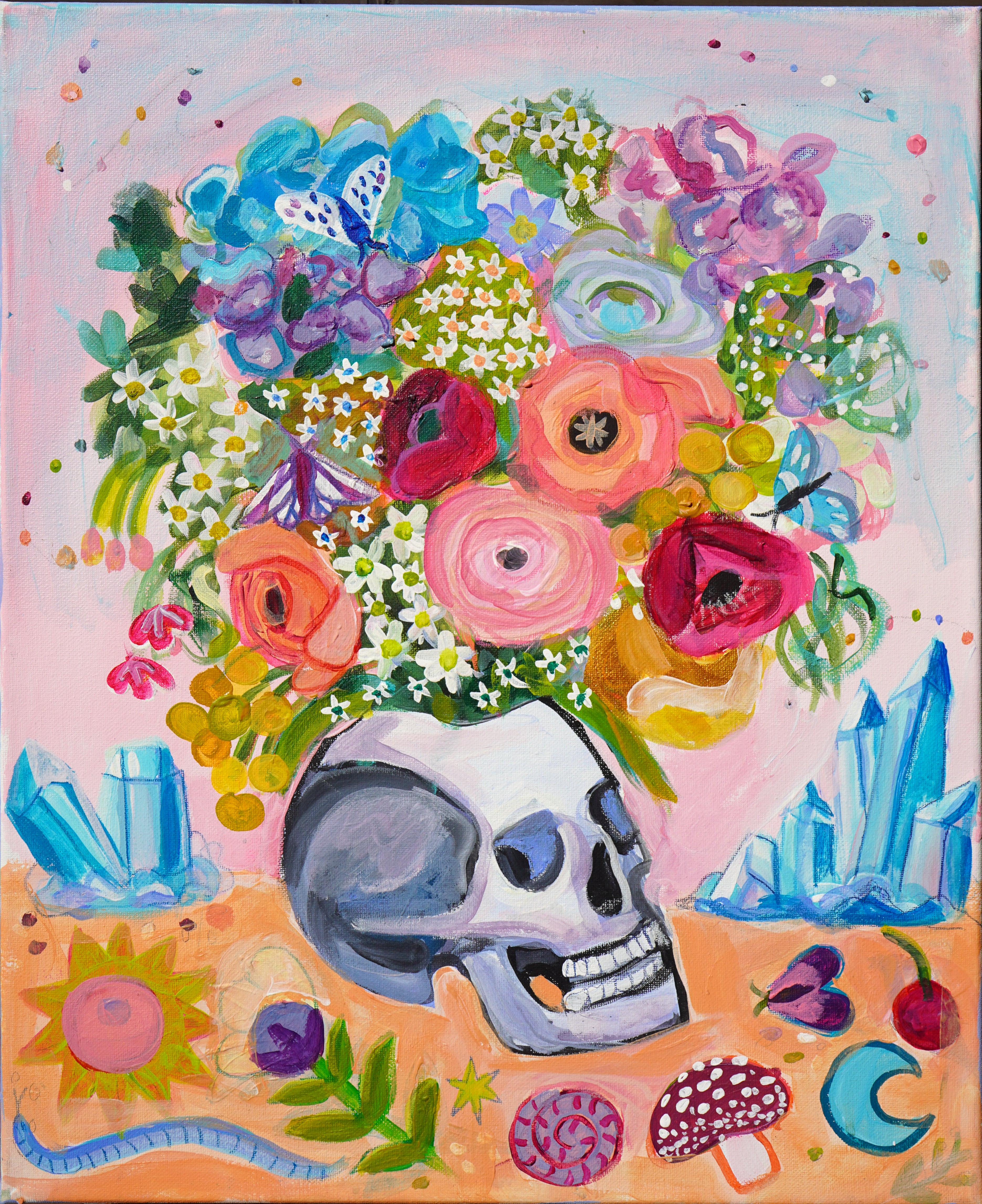 Skull Vase Original Painting