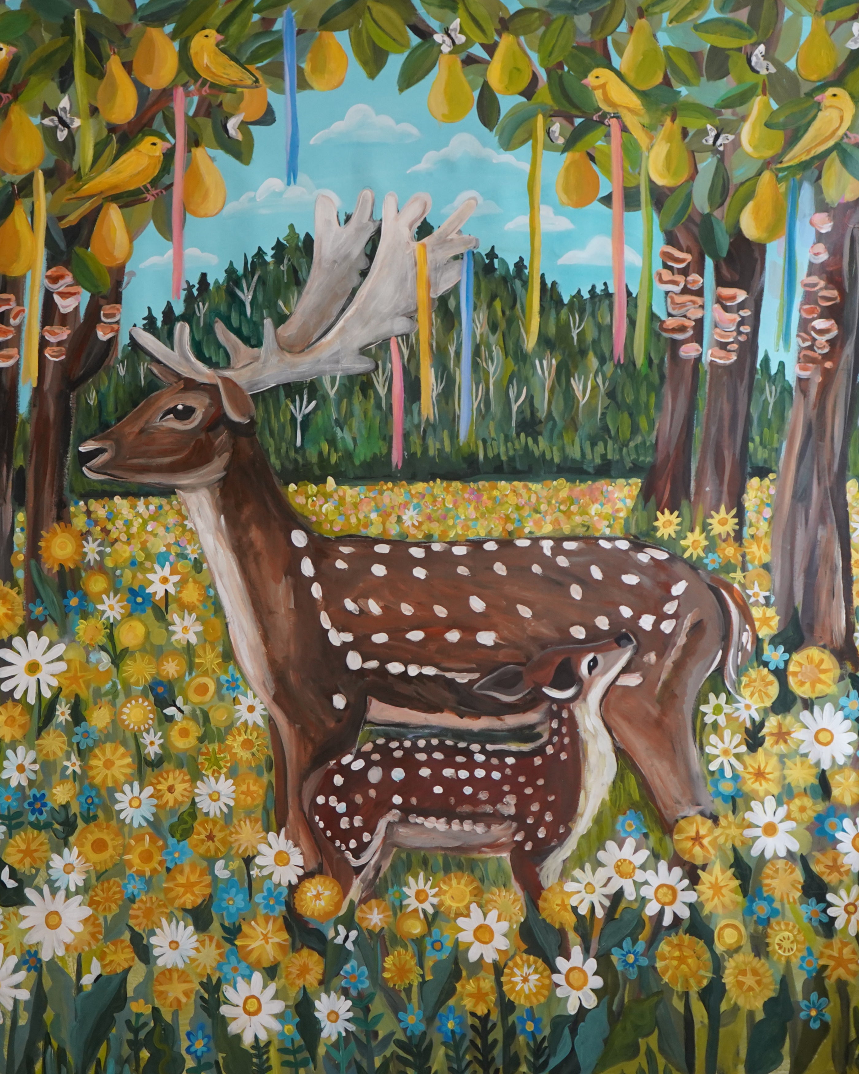 Golden Meadow Deer and Fawn Print