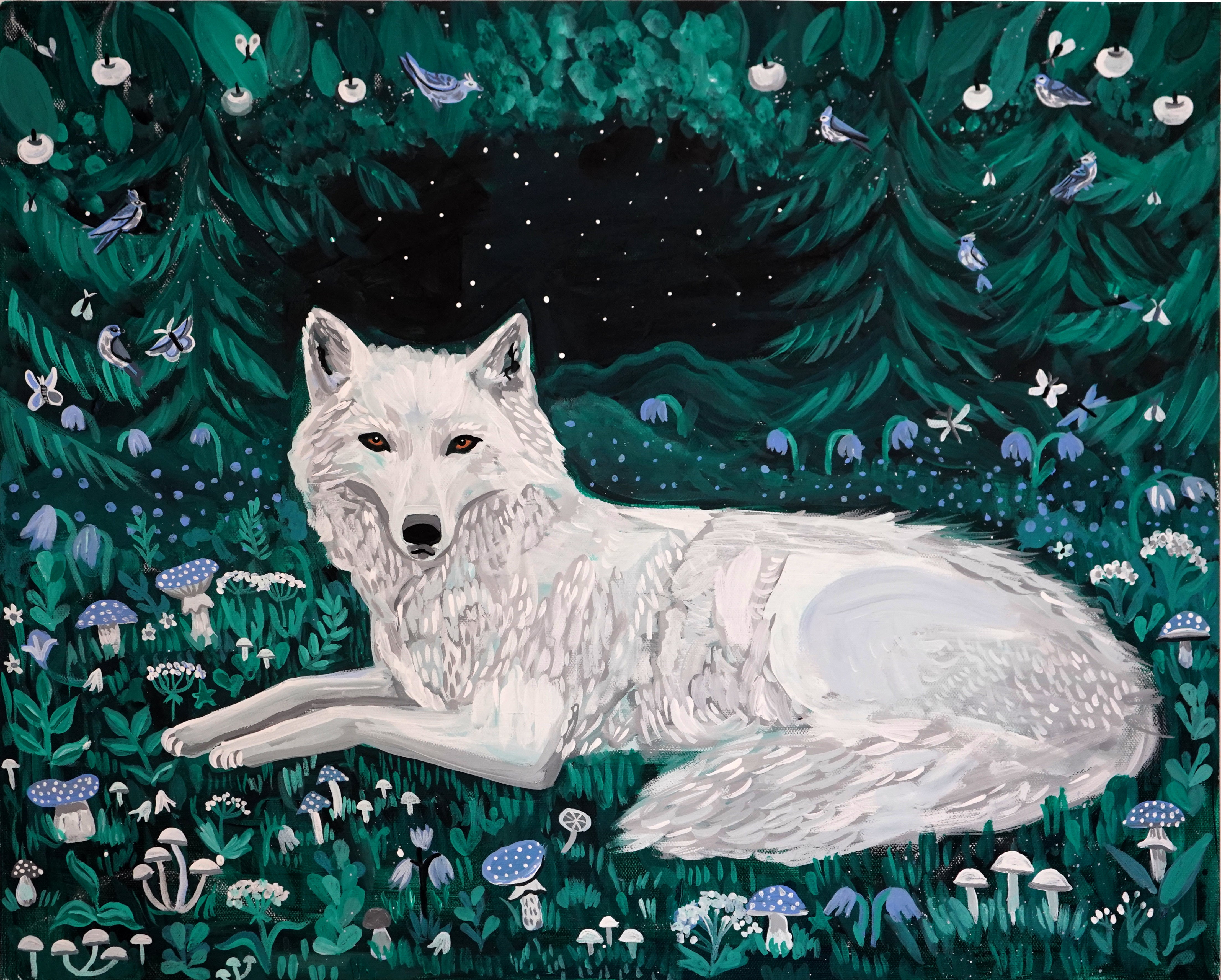 Dark Woods Wolf Painting