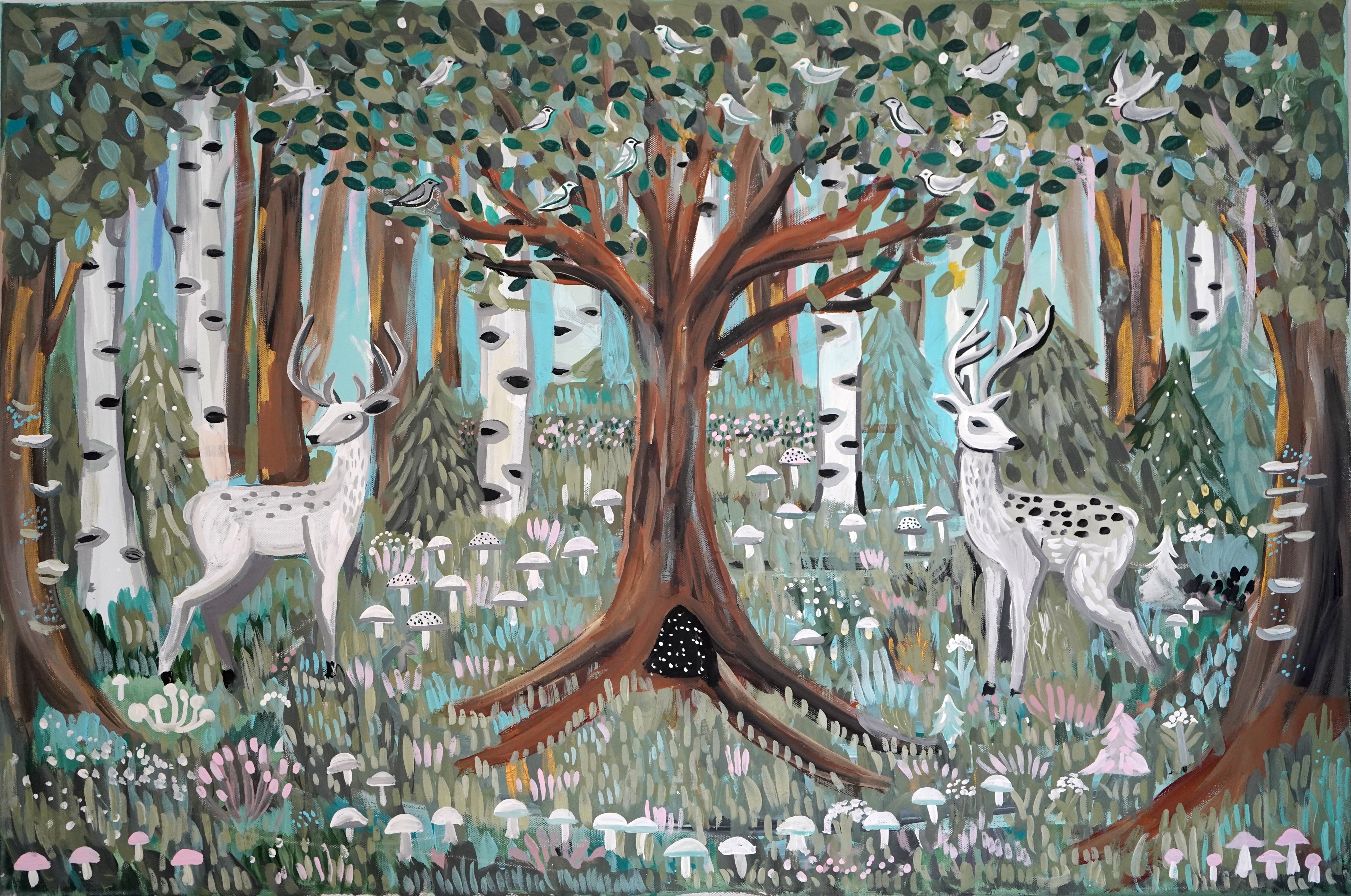 Spring Forest Deer Painting