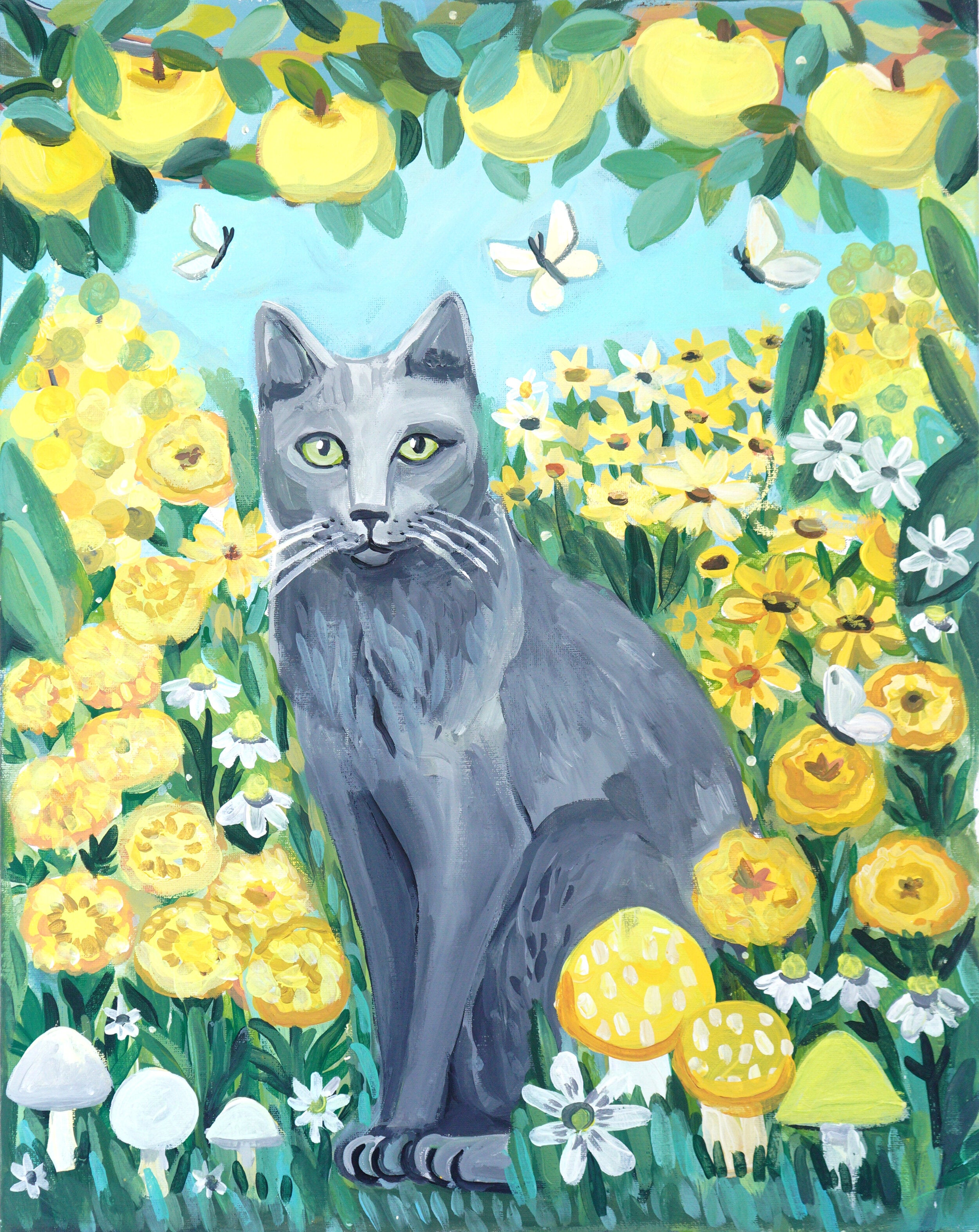 Russian Blue in Yellow Meadow Painting