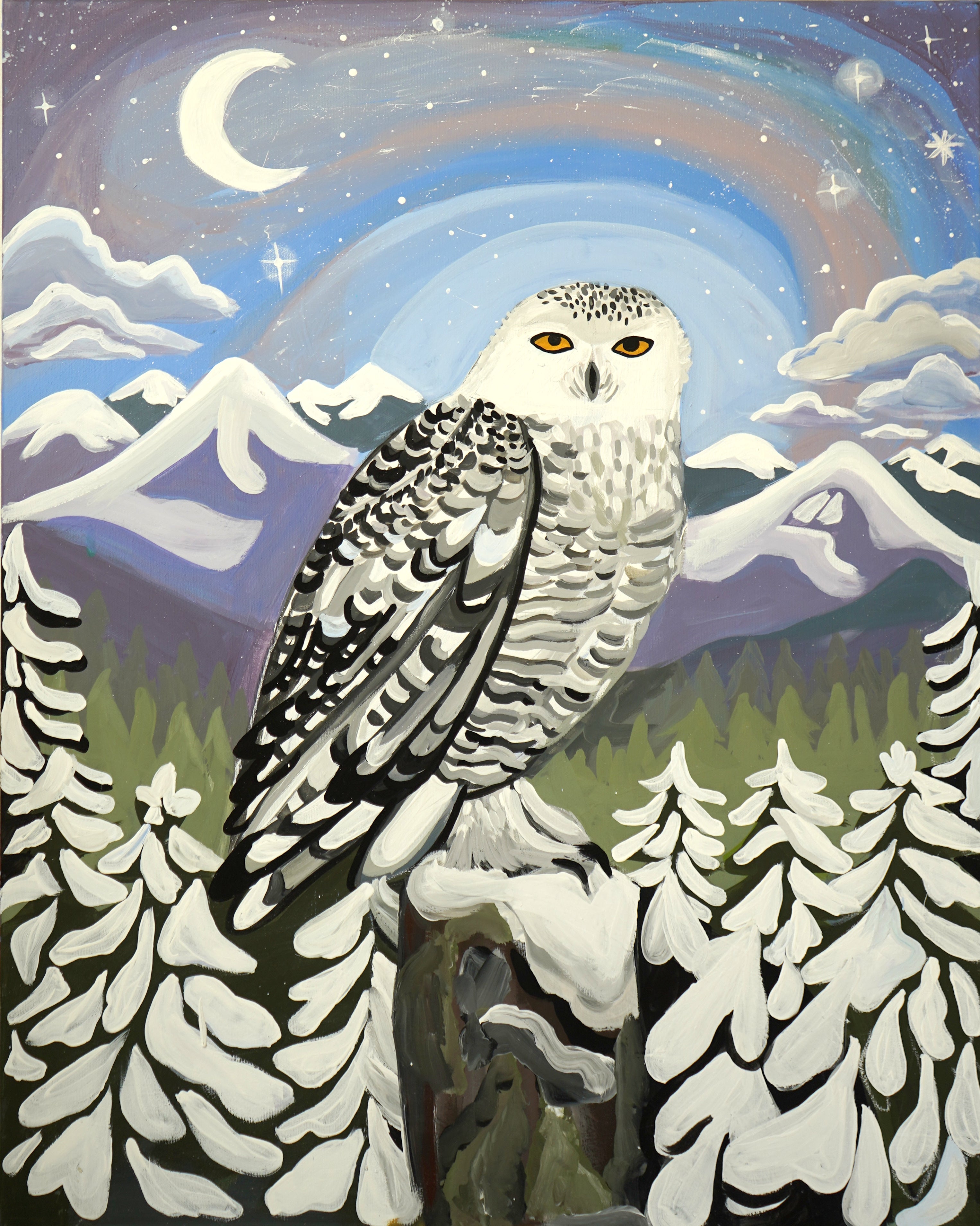 Snowy Owl Mountains Painting