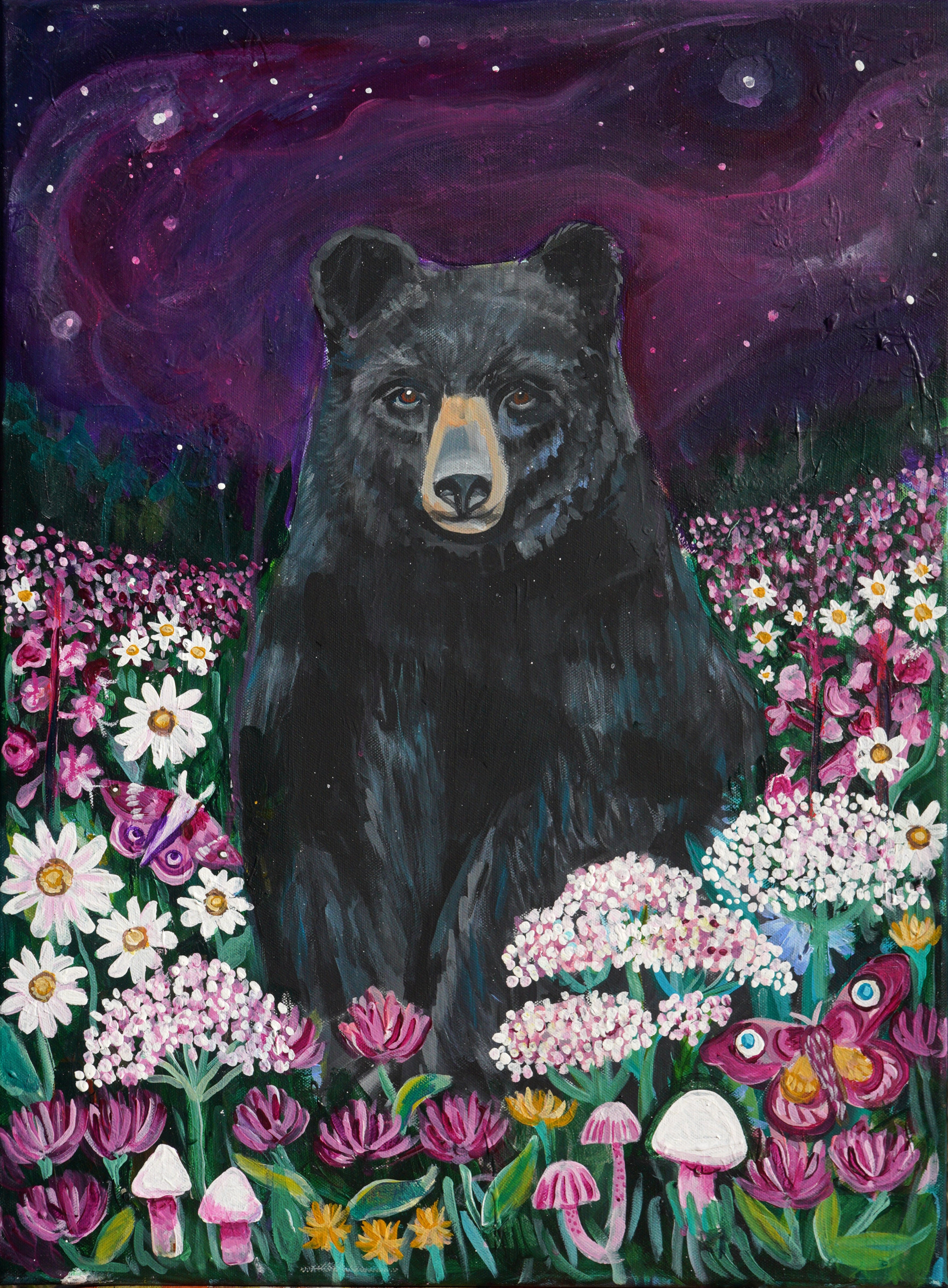 Milky Way Wild Flower Black Bear Painting