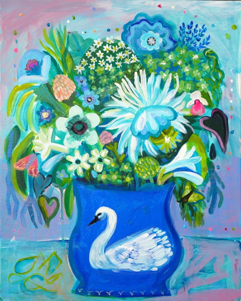 Swan Flower Arrangement Painting